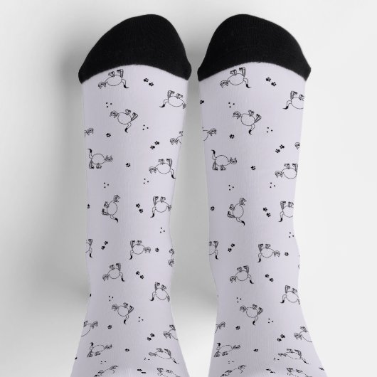 Smoky Lavender Cat Line Art Pattern Socks ソックス (上部)