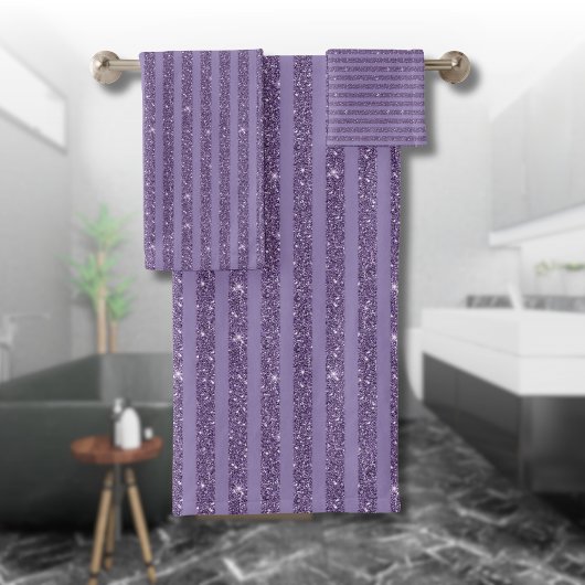 Smoky Plum Glitter Style Horizontal Stripes バスタオルセット