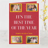 Smoky Red Gold Frame Holiday Cheer カード (黄色い花)