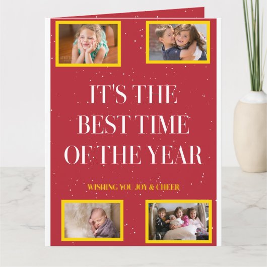 Smoky Red Gold Frame Holiday Cheer カード (正面)