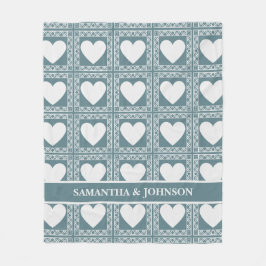 Smoky Teal Geometric Hearts Valentine Gift フリースブランケット