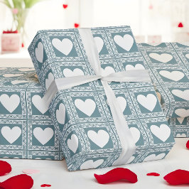 Smoky Teal Geometric Hearts Valentine Gift ラッピングペーパー