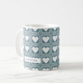 Smoky Teal Geometric Hearts Valentine’s Gift コーヒーマグカップ (正面左)