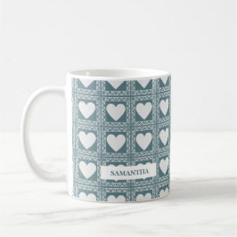 Smoky Teal Geometric Hearts Valentine’s Gift コーヒーマグカップ