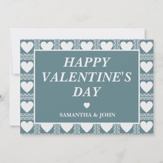 Smoky Teal Geometric Hearts Valentine’s Gift シーズンカード (正面)