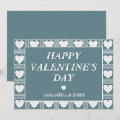 Smoky Teal Geometric Hearts Valentine’s Gift シーズンカード (正面/裏面)