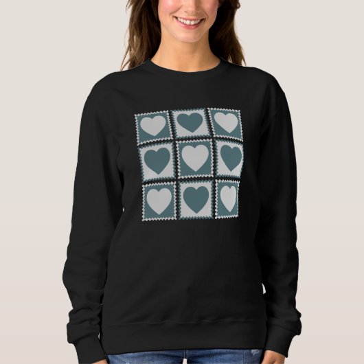 Smoky Teal Geometric Hearts Valentine’s Gift スウェットシャツ (正面)