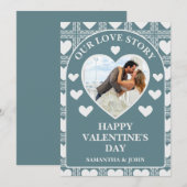 Smoky Teal Geometric Hearts Valentine’s Gift Photo シーズンカード (正面/裏面)