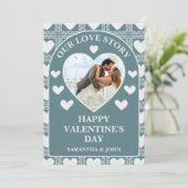 Smoky Teal Geometric Hearts Valentine’s Gift Photo シーズンカード (スタンド正面)