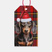 Smooth Coat Dachshund Dog Red Plaid Christmas ギフトタグ (正面)