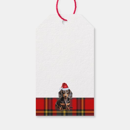 Smooth Coat Dachshund Dog Red Plaid Christmas ギフトタグ (裏面)