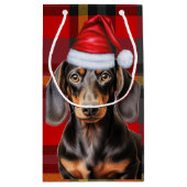 Smooth Coat Dachshund Red Christmas Plaid スモールペーパーバッグ (裏面)