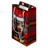 Smooth Coat Dachshund Red Christmas Plaid スモールペーパーバッグ (正面アングル)