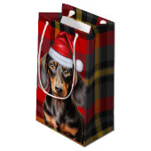 Smooth Coat Dachshund Red Christmas Plaid スモールペーパーバッグ (裏面アングル)