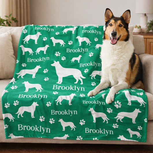 Smooth Collie Personalized Dog Blanket フリースブランケット