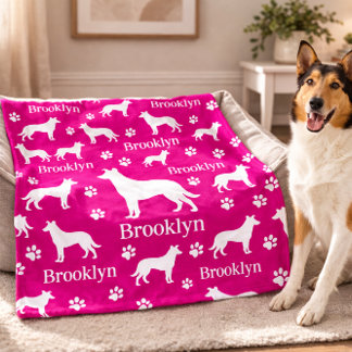 Smooth Collie Personalized Dog Blanket Bright Pink フリースブランケット