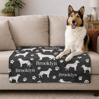 Smooth Collie Personalized Dog Blanket Dark Gray フリースブランケット