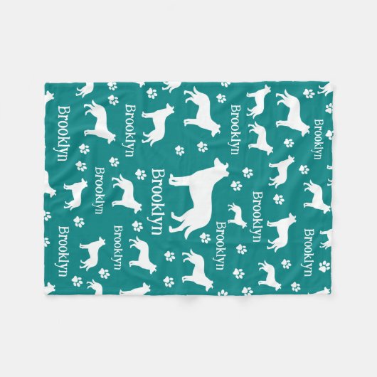 Smooth Collie Personalized Dog Blanket Deep Teal フリースブランケット (正面(横))