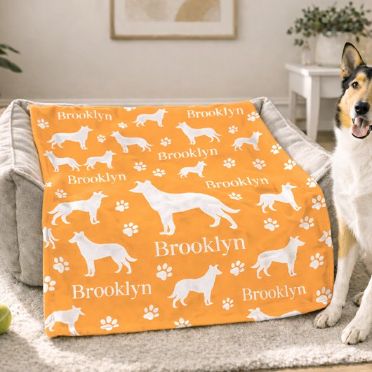 Smooth Collie Personalized Dog Blanket Orange フリースブランケット