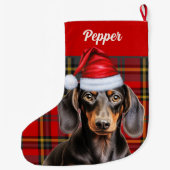 Smooth Dachshund Dog Holiday Plaid Personalized ラージクリスマスストッキング (裏面)