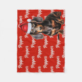 Smooth Dachshund Santa Dog Custom Name Christmas フリースブランケット (正面)