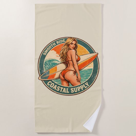 Smooth Ride Coastal Supply | Surf Pin-up Graphic ビーチタオル (正面)