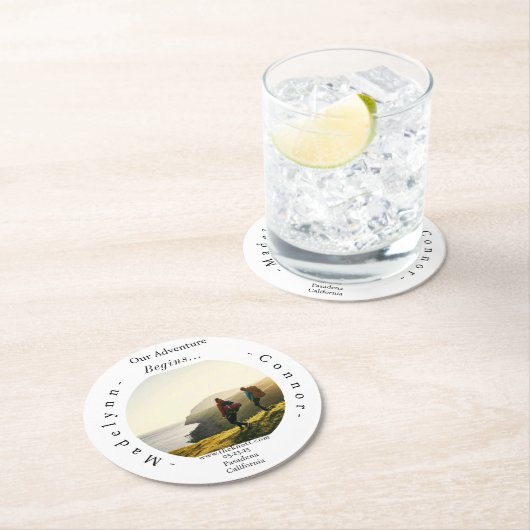 Smooth Script写真Save the Date Round ラウンドペーパーコースター (インサイチュ)