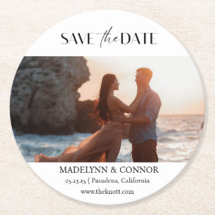Smooth Script Photo Save the Date Round紙Coas ラウンドペーパーコースター