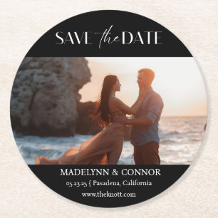 Smooth Script Photo Save the Date Round紙Coas ラウンドペーパーコースター