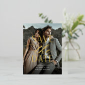 Smooth Script | Vertical Photo Save the Date 箔招待状ポストカード (立ち正面)