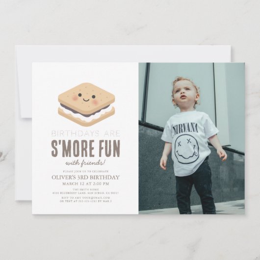 S'moreおもしろいかわいいキッドの誕生日写真 招待状 (正面)