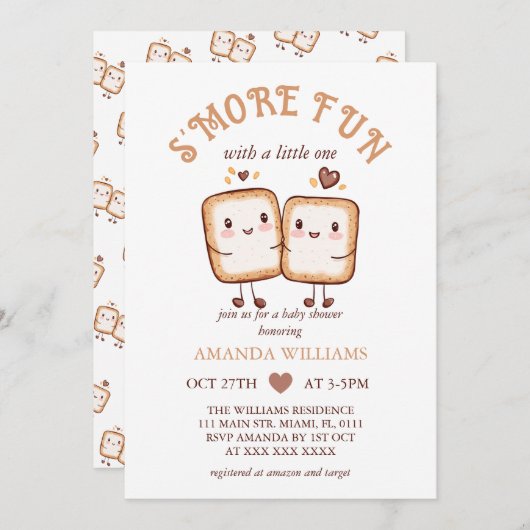 S'moreおもしろいかわいいキャンプファイアベビーシャワー 招待状 (正面/裏面)