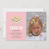 S'moreおもしろいかわいいピンクガール誕生日写真 招待状 (正面)
