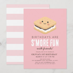 S'moreおもしろいかわいいピンクガール1st誕生日 招待状