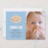 S'moreおもしろいかわいいブルーボーイ1stバースデーフォト 招待状 (正面)