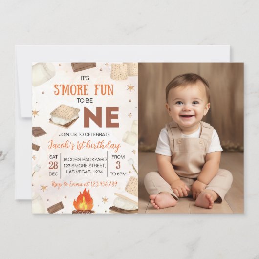 S'MoreおもしろいのCampfire誕生日写真1枚 招待状 (正面)