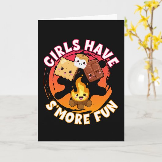 Smoreおもしろいガールズキッズキャンピングキャンプファイア カード (黄色い花)