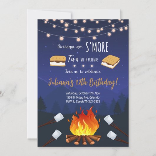 S'moreおもしろいフレンズキャンプ誕生日招待状 招待状 (正面)