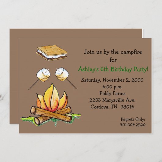 Smoreのキャンプファイヤーの招待状 招待状 (正面/裏面)