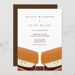 S'moreイラストレーション結婚の白い茶色（縦） 招待状