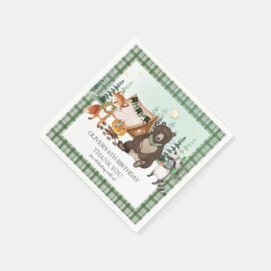 S'moreキャンピングベアキツネラクーンボンファイア誕生日 スタンダードカクテルナプキン (角)