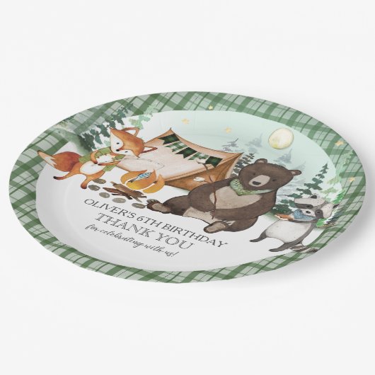 S'moreキャンピングベアキツネラクーンボンファイア誕生日 ペーパープレート (アングル)