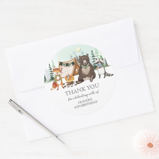 S'moreキャンピングベアキツネラクーンボンファイア誕生日 ラウンドシール (封筒)