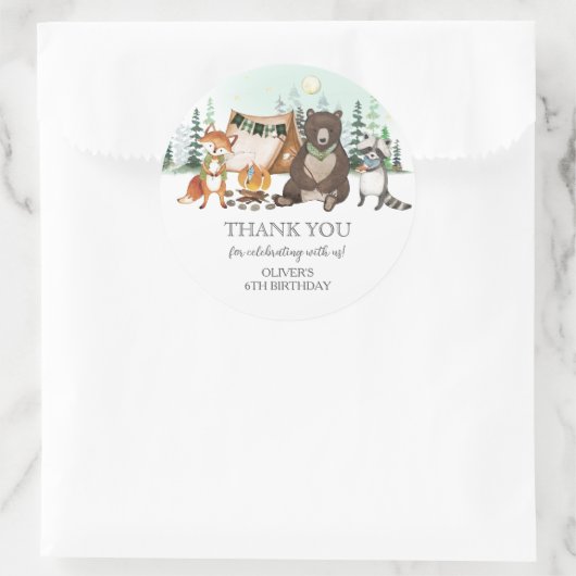 S'moreキャンピングベアキツネラクーンボンファイア誕生日 ラウンドシール (バッグ)