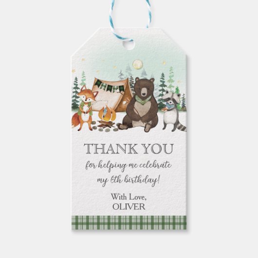 S'moreキャンピングベアキツネ焚き火スモークテントの恩恵 ギフトタグ (正面)