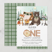 S'moreキャンピングボンファイアウッドランドワンハッピーキャンパー 招待状 (正面/裏面)