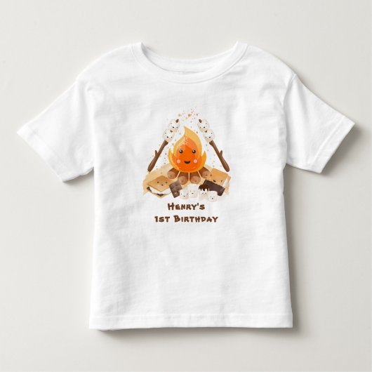 S'moreキャンプファイアかわいい誕生日 トドラーTシャツ (正面)