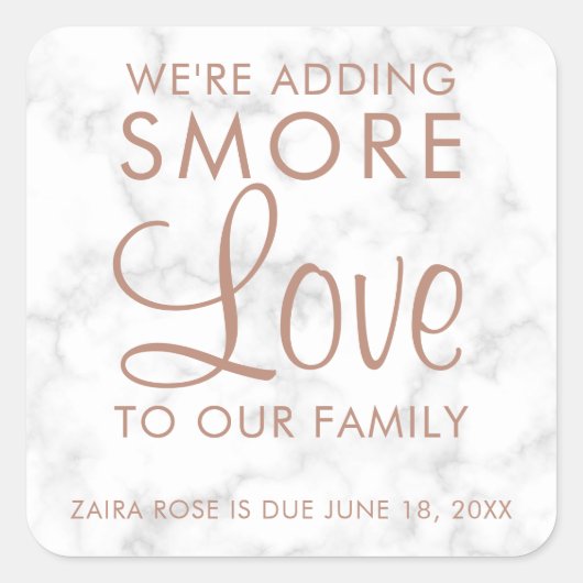 Smoreラブ大理石バラ金ゴールドガールベビーシャワーの好意 スクエアシール (正面)