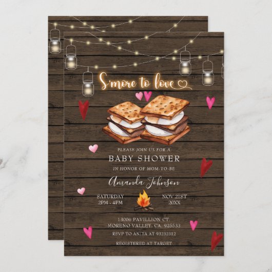 S'more愛する木の弦ライト赤ちゃんシャワー 招待状 (正面/裏面)