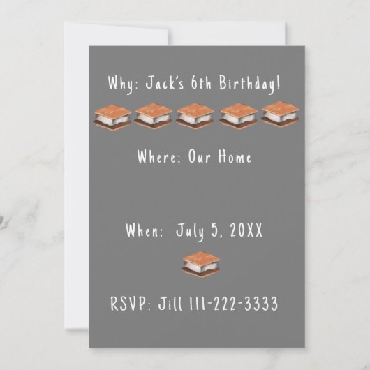 S'more誕生日おもしろいマウス 招待状 (裏面)